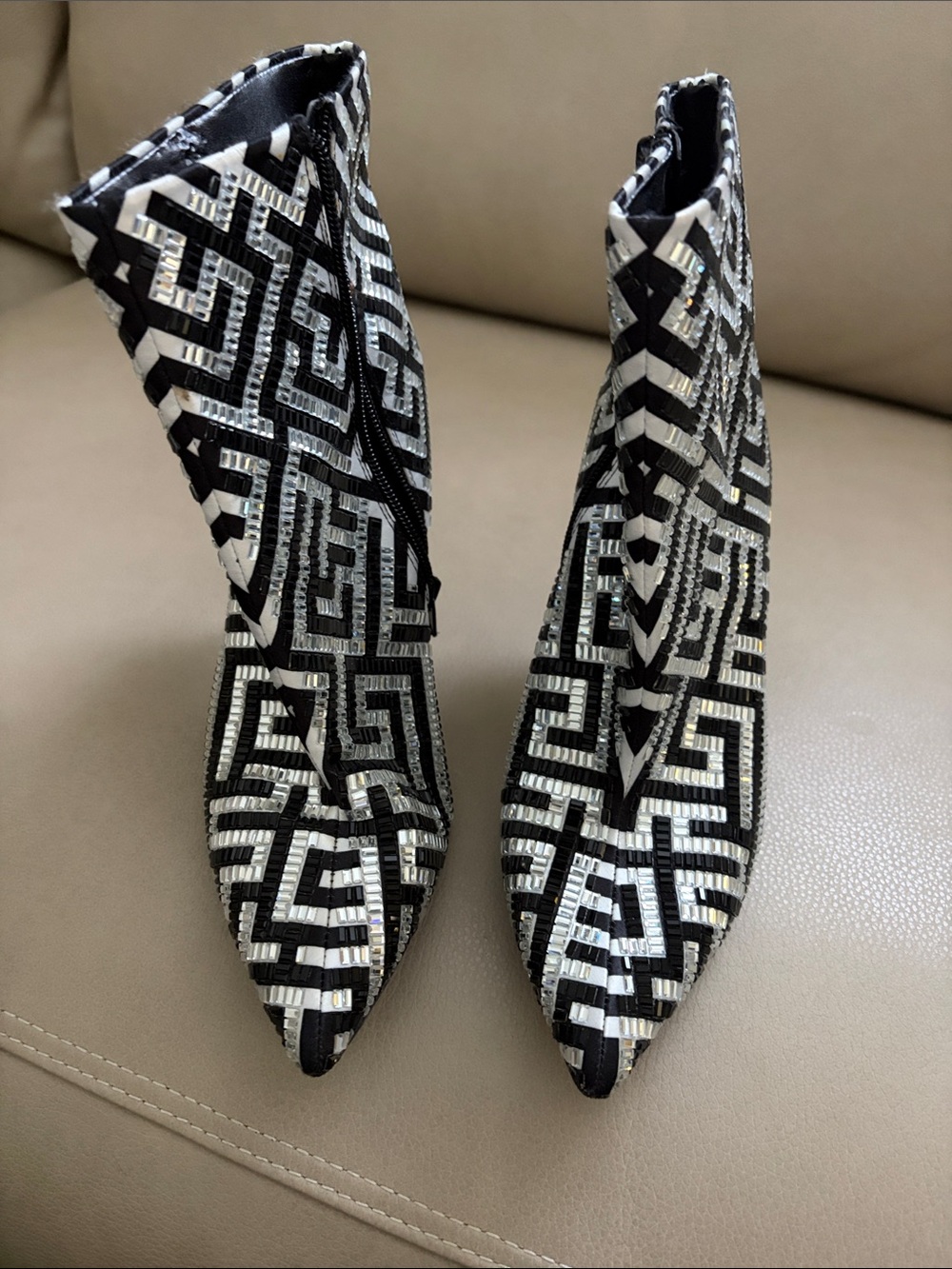 INC rhinestone studded stiletto heel ankle boots